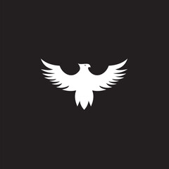 Eagle logo. The logo is made with an eagle with outstretched wings incorporated into the design. Color is white .