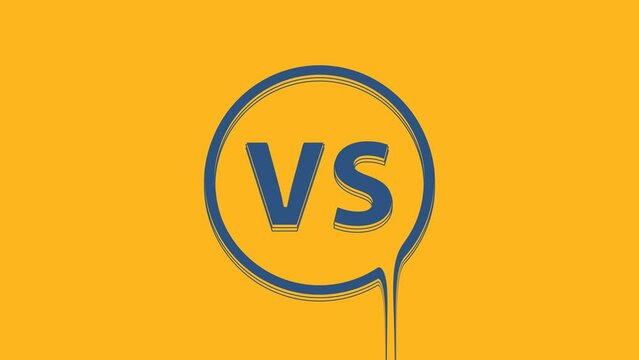 Blue VS Versus battle icon isolated on orange background. Competition vs match game, martial battle vs sport. 4K Video motion graphic animation