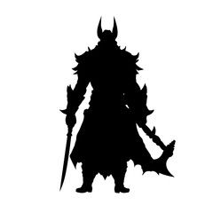 Fantasy warrior silhouette isolated, knight, fighter - vector illustration