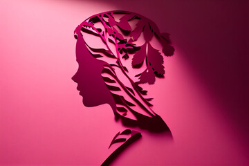 Woman cut out of paper on a pink background. Mother's Day. Generative AI