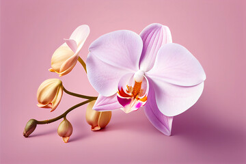 Beautiful pink orchid on a pink background. Generative AI