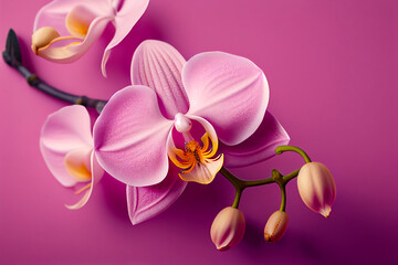 Naklejka na ściany i meble Beautiful pink orchid flower on a pink background. Close-up. Generative AI