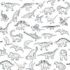 Dinosaur doodle vector line seamless pattern. © GooseFrol