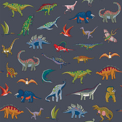 Dinosaur doodle vector seamless pattern.