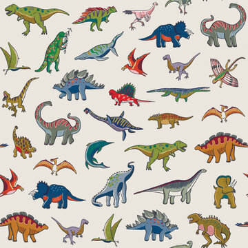 Dinosaur doodle vector seamless pattern.