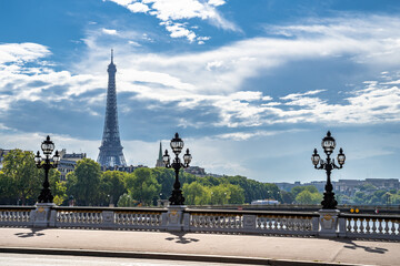 Bridge Pont Alexandre III  Over River Seine With View To Eiffel Tower In Paris, France