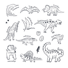 Dinosaur doodle line vector illustrations set. © GooseFrol