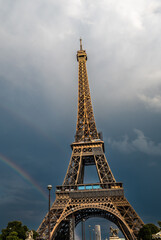 Fototapeta premium Famous Eiffel Tower (Tour Eiffel) With Rainbow In The Capital Of France Paris