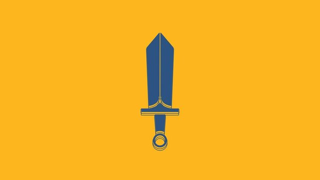 Blue Sword for game icon isolated on orange background. 4K Video motion graphic animation