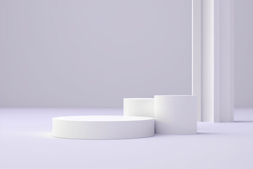 White podium pedestal product display abstract on white background 3d rendering