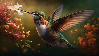Fototapeta premium Generative Ai - hummingbird in flight