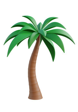 3D Cute cartoon tropical palm tree.