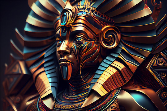 Beautiful abstract geometric Pharaoh golden mask   background. Generative AI technology
