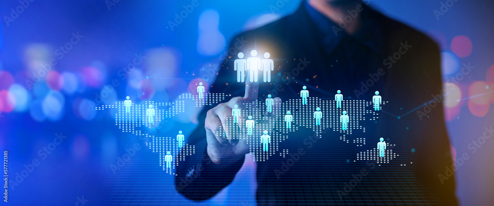 Canvas Prints crm. customer network relationship management concept. businessman planing global network connection