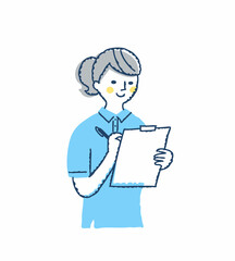 バインダーを持って記入する若い女性