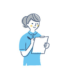 バインダーを持って記入する若い女性