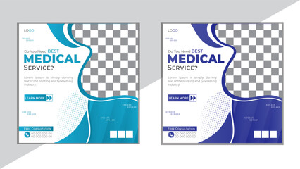 Medical social media post template. Modern banner design with gradient background and place for the photo. Suitable for social media, websites, and banners. Professional healthcare service.