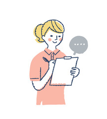 バインダーを持って記入する若い女性