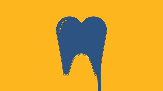 Blue Tooth icon isolated on orange background. Tooth symbol for dentistry clinic or dentist medical center and toothpaste package. 4K Video motion graphic animation