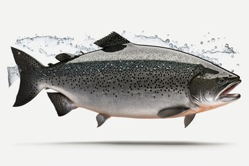 Obraz premium Realistic whole tuna salmon fish on white background. Ai