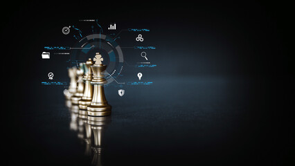 King chess pieces stand leader with team concepts of challenge or business teamwork volunteer or wining and leadership strategic plan and risk management or team player. - obrazy, fototapety, plakaty