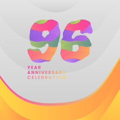 96 Years Annyversary Celebration. Abstract numbers with colorful templates. eps 10.