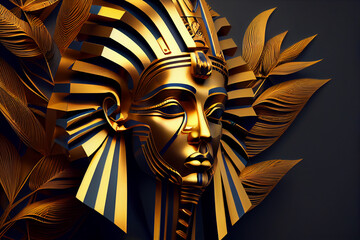 
Beautiful abstract geometric Pharaoh golden mask  background. Generative AI technology. 