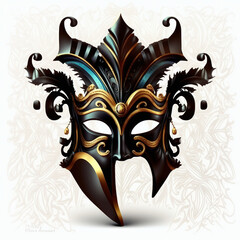 Elegant Venetian Carnival Mask in Black Vector Illustration