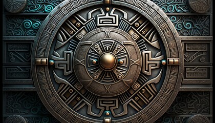 Fototapeta na wymiar Ancient Mayan Aztec Background / Banner / Wallpaper - Stone Carved Ornaments - Generative Ai Illustration 