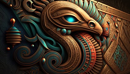 Ancient Egyptian Background / Banner / Wallpaper - Gold and Blue Ornaments -  Generative Ai Illustration 