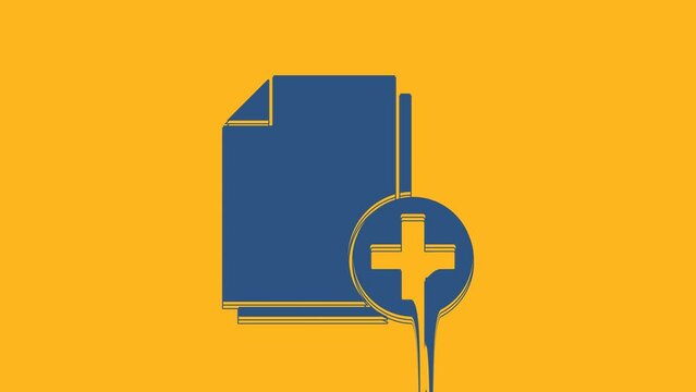 Blue Add new file icon isolated on orange background. Copy document icon. 4K Video motion graphic animation