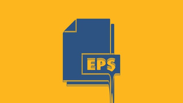 Blue EPS file document. Download eps button icon isolated on orange background. EPS file symbol. 4K Video motion graphic animation