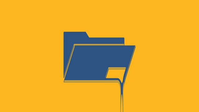 Blue Document folder icon isolated on orange background. Accounting binder symbol. Bookkeeping management. 4K Video motion graphic animation