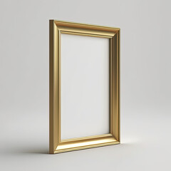 Empty Gold Frame on White Background for Clean Mockups