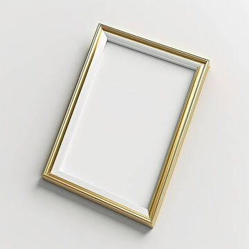 Empty Gold Frame on White Background for Clean Mockups