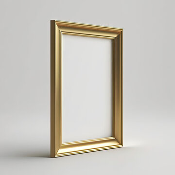 Empty Gold Frame on White Background for Clean Mockups