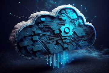 Cloud computing technology concept. Futuristic illustration. AI generative 