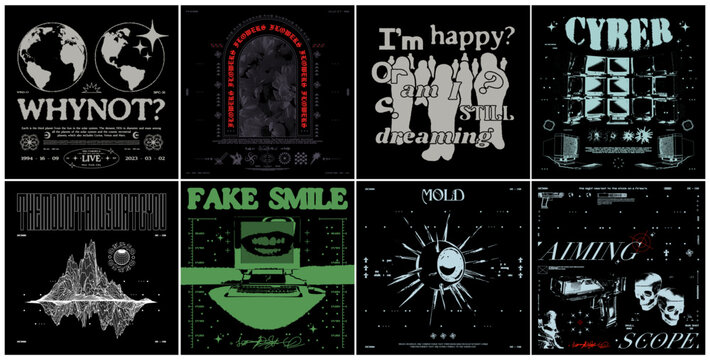 Collection retro posters with planet earth and "why not?" text. Abstract print with effect dither for streetwear, for jacket, t-shirt or sweatshirt Isolated on white background