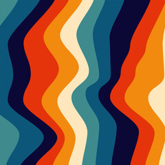 Abstract background of groovy Wavy Lines design in 1970s Hippie Retro style. Vector pattern ready to use for cloth, textile, wrap and other.