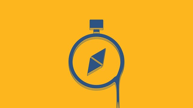 Blue Compass icon isolated on orange background. Windrose navigation symbol. Wind rose sign. 4K Video motion graphic animation