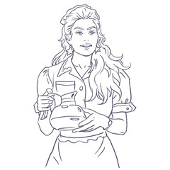 a girl with a jug of coffee vector for card decoration illustration