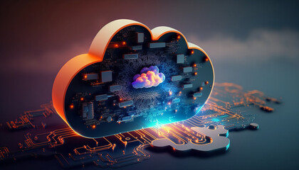 Cloud computing technology concept. Futuristic illustration. AI generative 