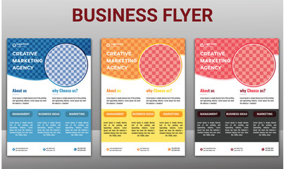 Orange business flyer layout design set of three color variations corporate flyer templates