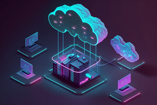 Cloud computing technology concept. Futuristic illustration. AI generative 