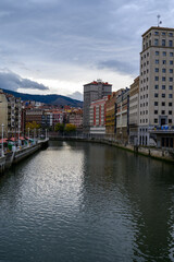 View of Bilbao city and Nervion river, Basque Country, Spain