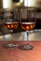 Tasting of Anjou wine, rose d'anjou produced in Loire Valley wine region of France near the city of Angers