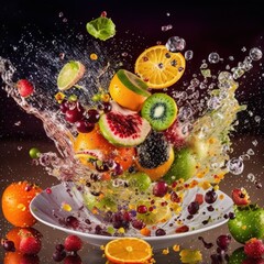 Fototapeta na wymiar explosion of Assortment of different exotic and fantastic fruits 
