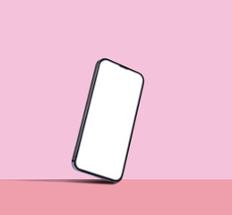 Mobile phone sideways with white screen on a pink background 