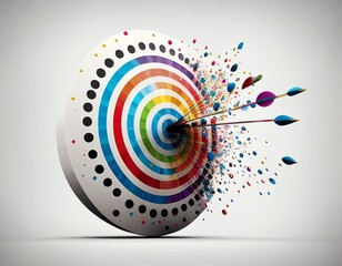 Arrows that stick right into the middle of the colorful bullseye, indicating the target of a goal is reached.  Generative AI.