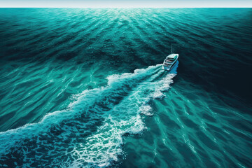 aerial view of a yacht floating on clear turquoise waters. Generative AI